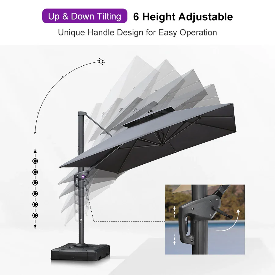 PURPLE LEAF Cantilever Patio Umbrella Gray Pole Outdoor Umbrella with UV Protection - Image 10