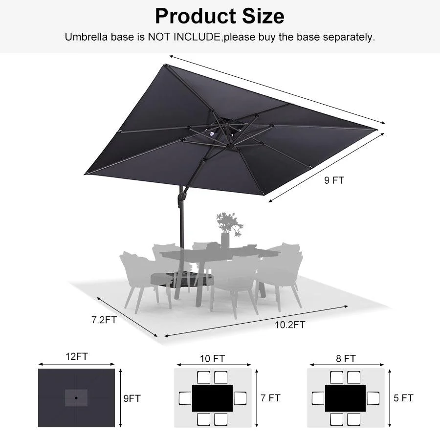 PURPLE LEAF Cantilever Patio Umbrella Gray Pole Outdoor Umbrella with UV Protection - Image 13