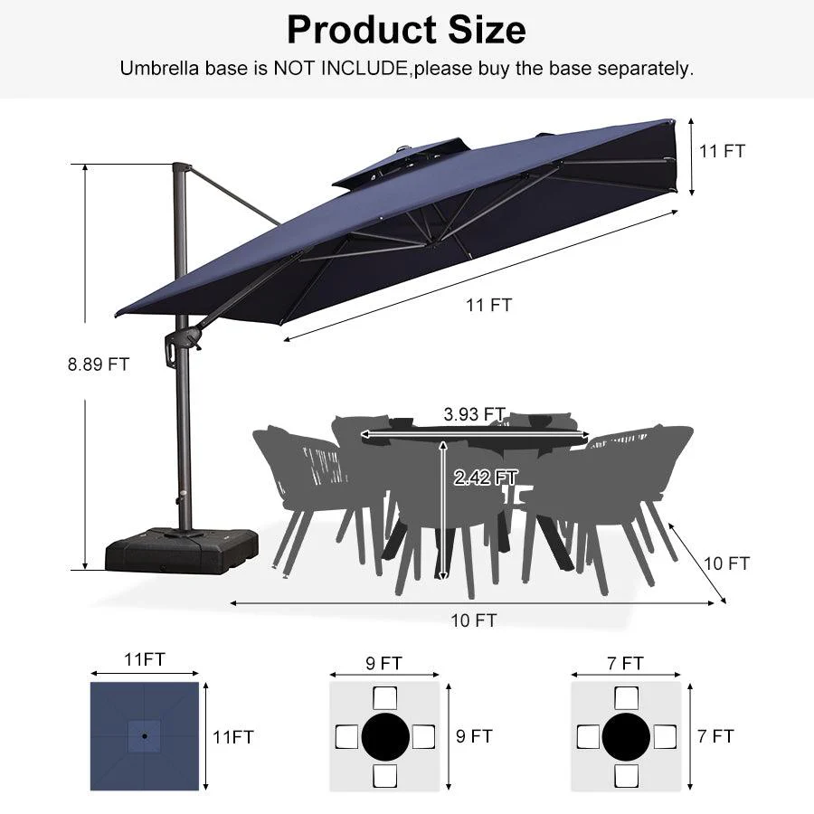 PURPLE LEAF Cantilever Patio Umbrella Gray Pole Outdoor Umbrella with UV Protection - Image 143