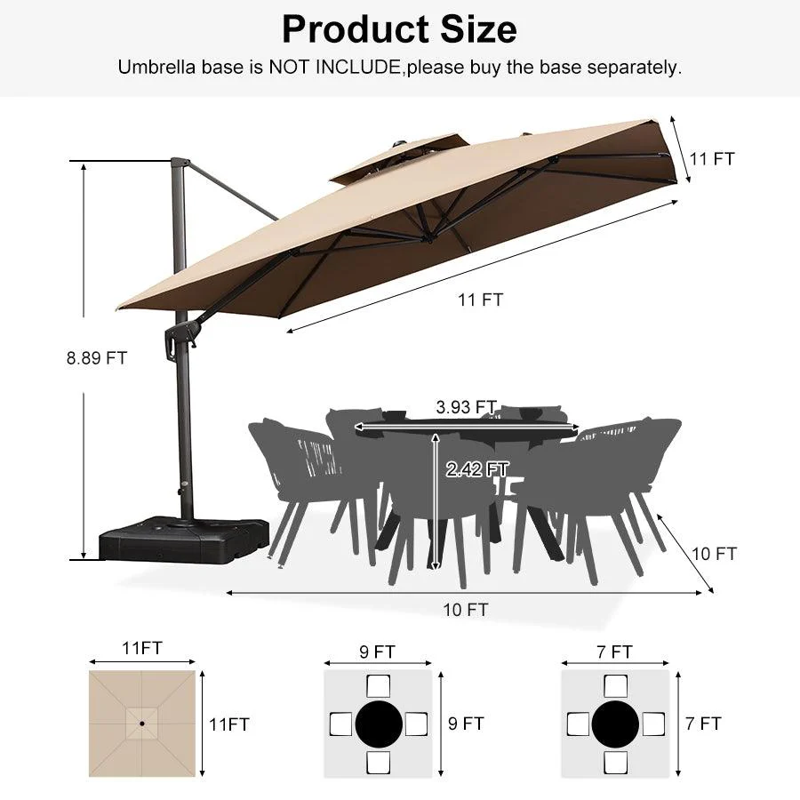 PURPLE LEAF Cantilever Patio Umbrella Gray Pole Outdoor Umbrella with UV Protection - Image 144
