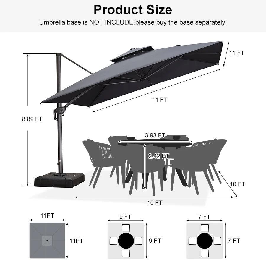 PURPLE LEAF Cantilever Patio Umbrella Gray Pole Outdoor Umbrella with UV Protection - Image 145