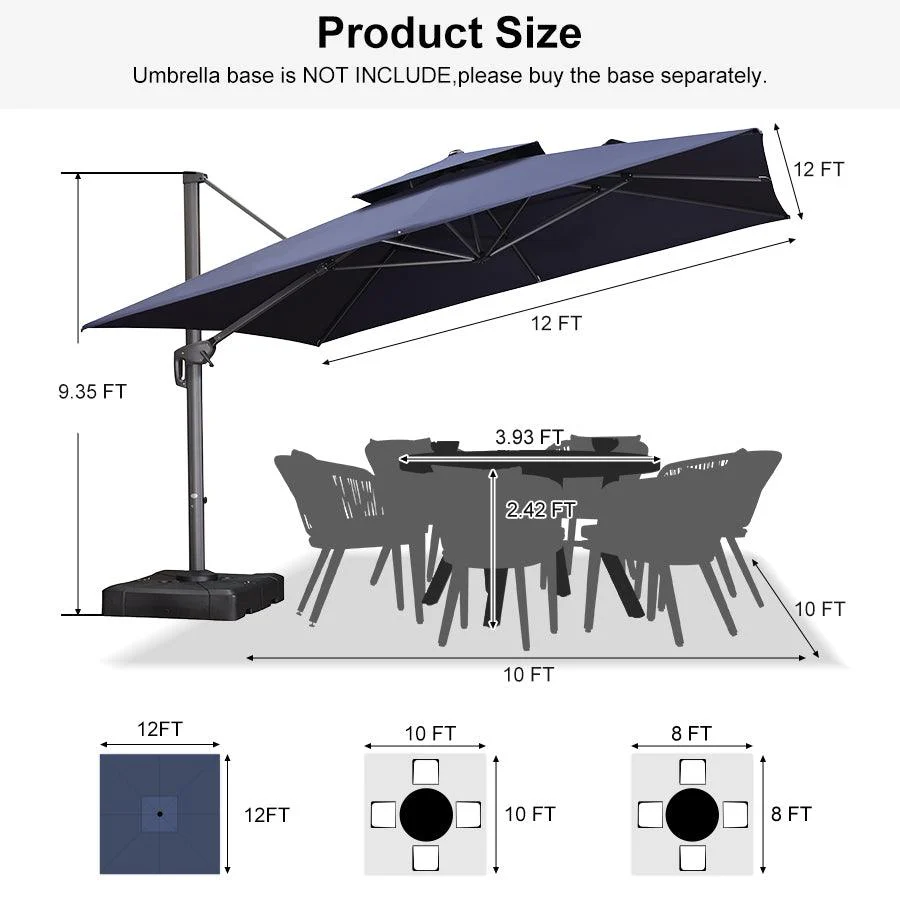 PURPLE LEAF Cantilever Patio Umbrella Gray Pole Outdoor Umbrella with UV Protection - Image 147