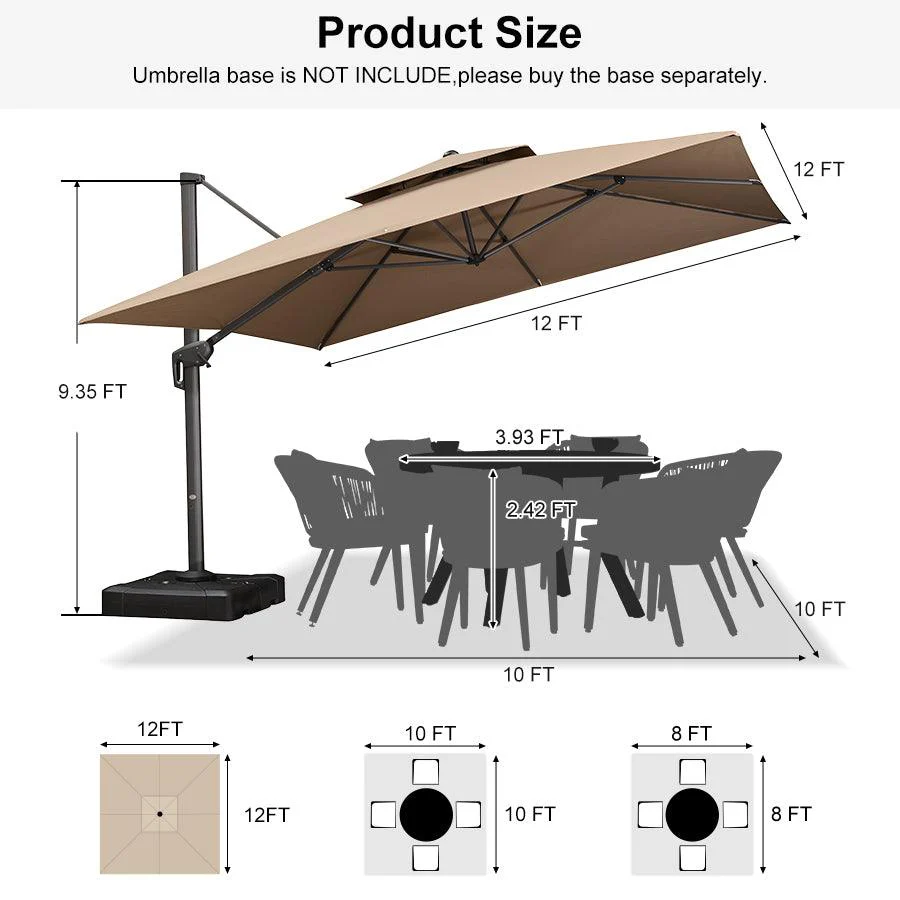 PURPLE LEAF Cantilever Patio Umbrella Gray Pole Outdoor Umbrella with UV Protection - Image 148