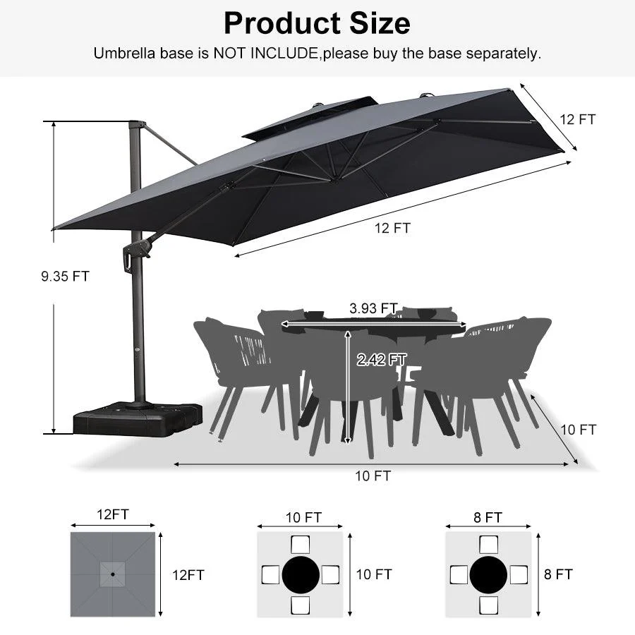 PURPLE LEAF Cantilever Patio Umbrella Gray Pole Outdoor Umbrella with UV Protection - Image 149
