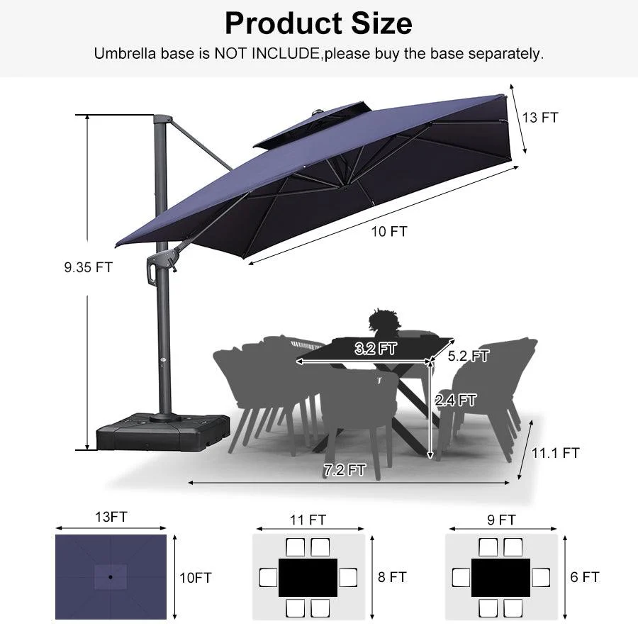 PURPLE LEAF Cantilever Patio Umbrella Gray Pole Outdoor Umbrella with UV Protection - Image 154