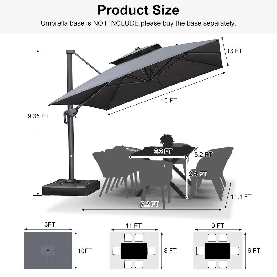PURPLE LEAF Cantilever Patio Umbrella Gray Pole Outdoor Umbrella with UV Protection - Image 156
