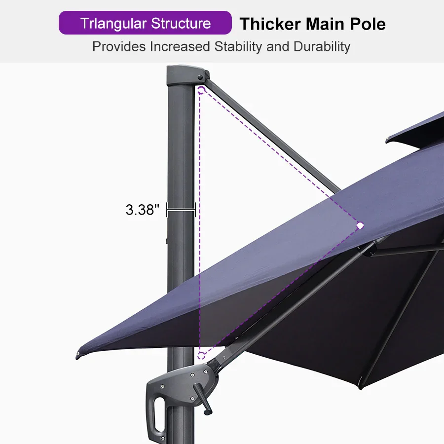 PURPLE LEAF Cantilever Patio Umbrella Gray Pole Outdoor Umbrella with UV Protection - Image 167