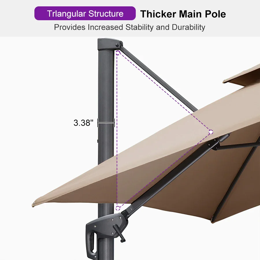 PURPLE LEAF Cantilever Patio Umbrella Gray Pole Outdoor Umbrella with UV Protection - Image 168
