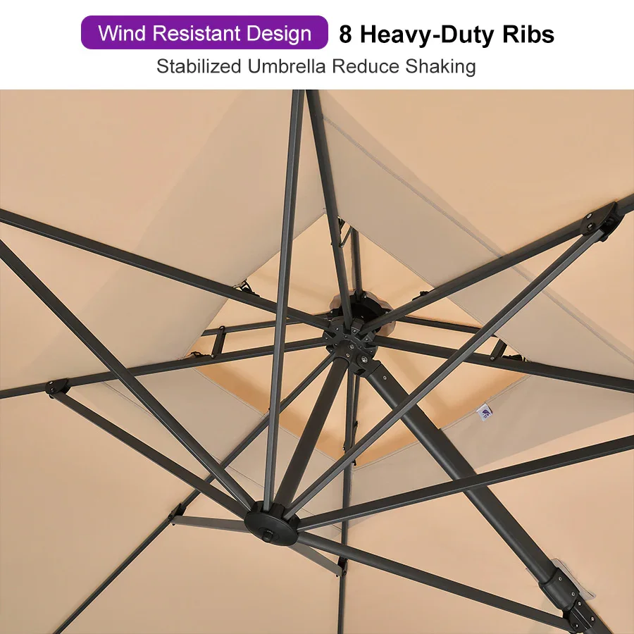 PURPLE LEAF Cantilever Patio Umbrella Gray Pole Outdoor Umbrella with UV Protection - Image 180