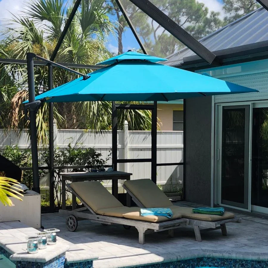 PURPLE LEAF Cantilever Patio Umbrella Gray Pole Outdoor Umbrella with UV Protection - Image 186