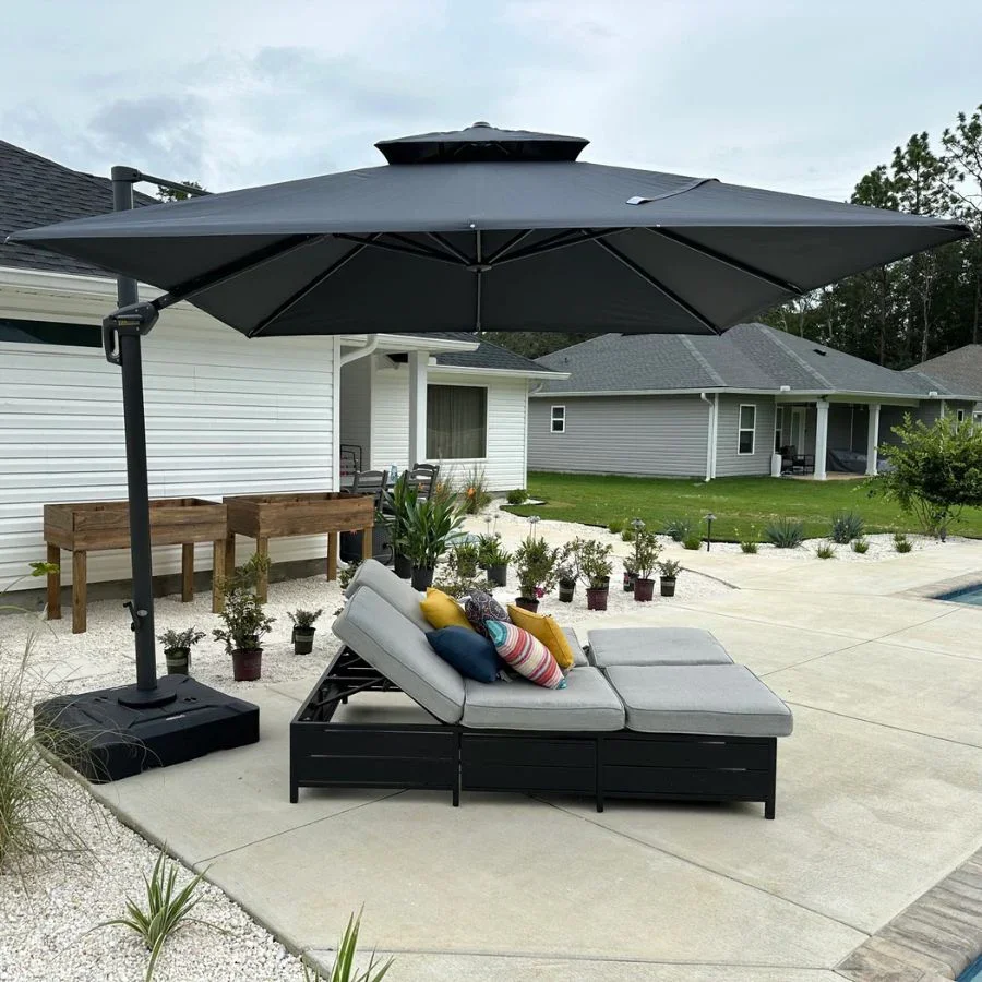 PURPLE LEAF Cantilever Patio Umbrella Gray Pole Outdoor Umbrella with UV Protection - Image 191