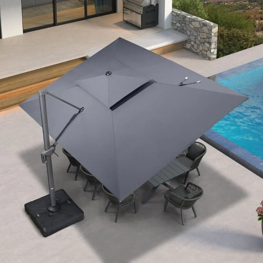 PURPLE LEAF Cantilever Patio Umbrella Gray Pole Outdoor Umbrella with UV Protection - Image 195