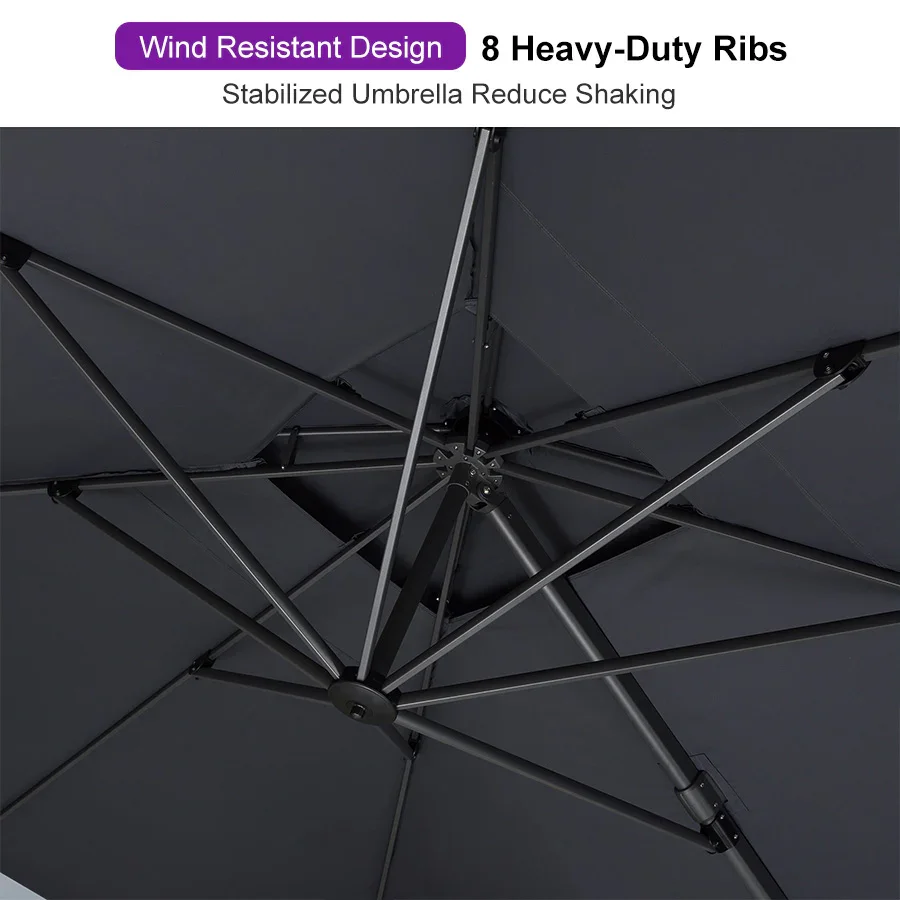 PURPLE LEAF Cantilever Patio Umbrella Gray Pole Outdoor Umbrella with UV Protection - Image 5