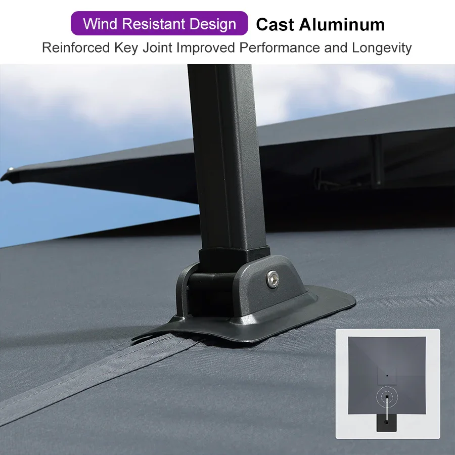 PURPLE LEAF Cantilever Patio Umbrella Gray Pole Outdoor Umbrella with UV Protection - Image 6
