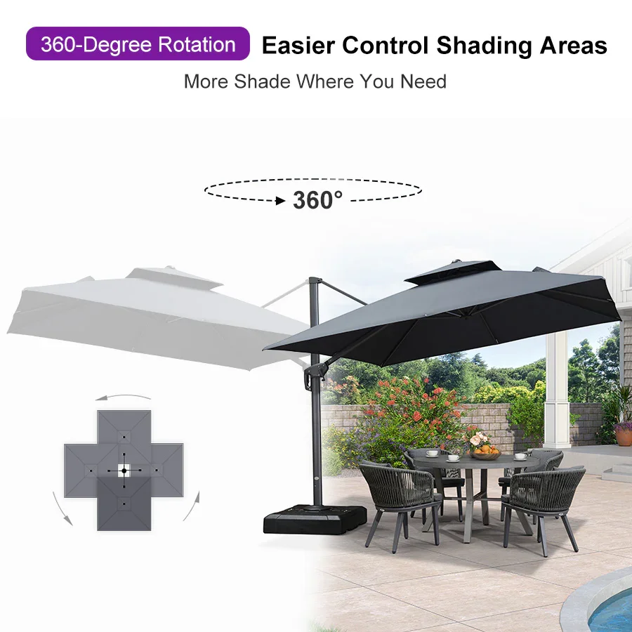PURPLE LEAF Cantilever Patio Umbrella Gray Pole Outdoor Umbrella with UV Protection - Image 8