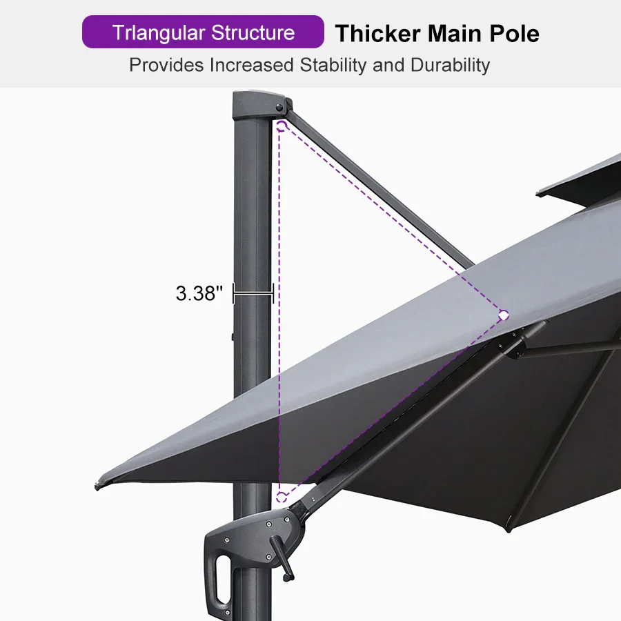 PURPLE LEAF Cantilever Patio Umbrella Gray Pole Outdoor Umbrella with UV Protection - Image 9