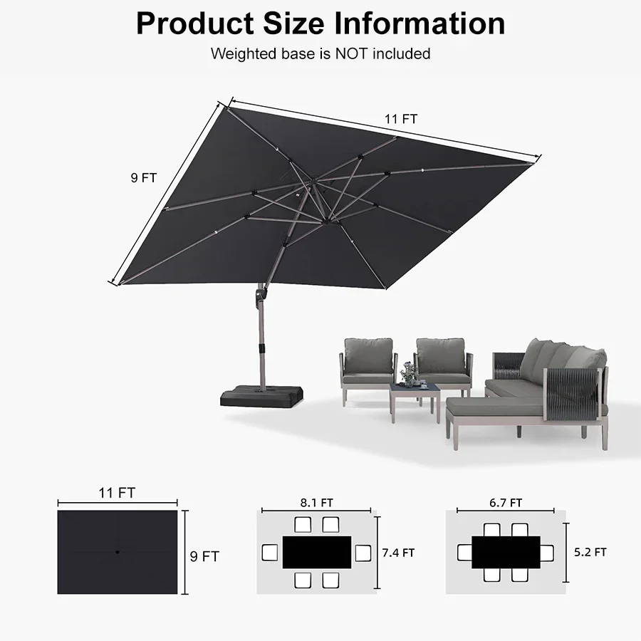 PURPLE LEAF Hailar Deluxe Outdoor Patio Umbrella Aluminum Cantilever Umbrellas - Image 10