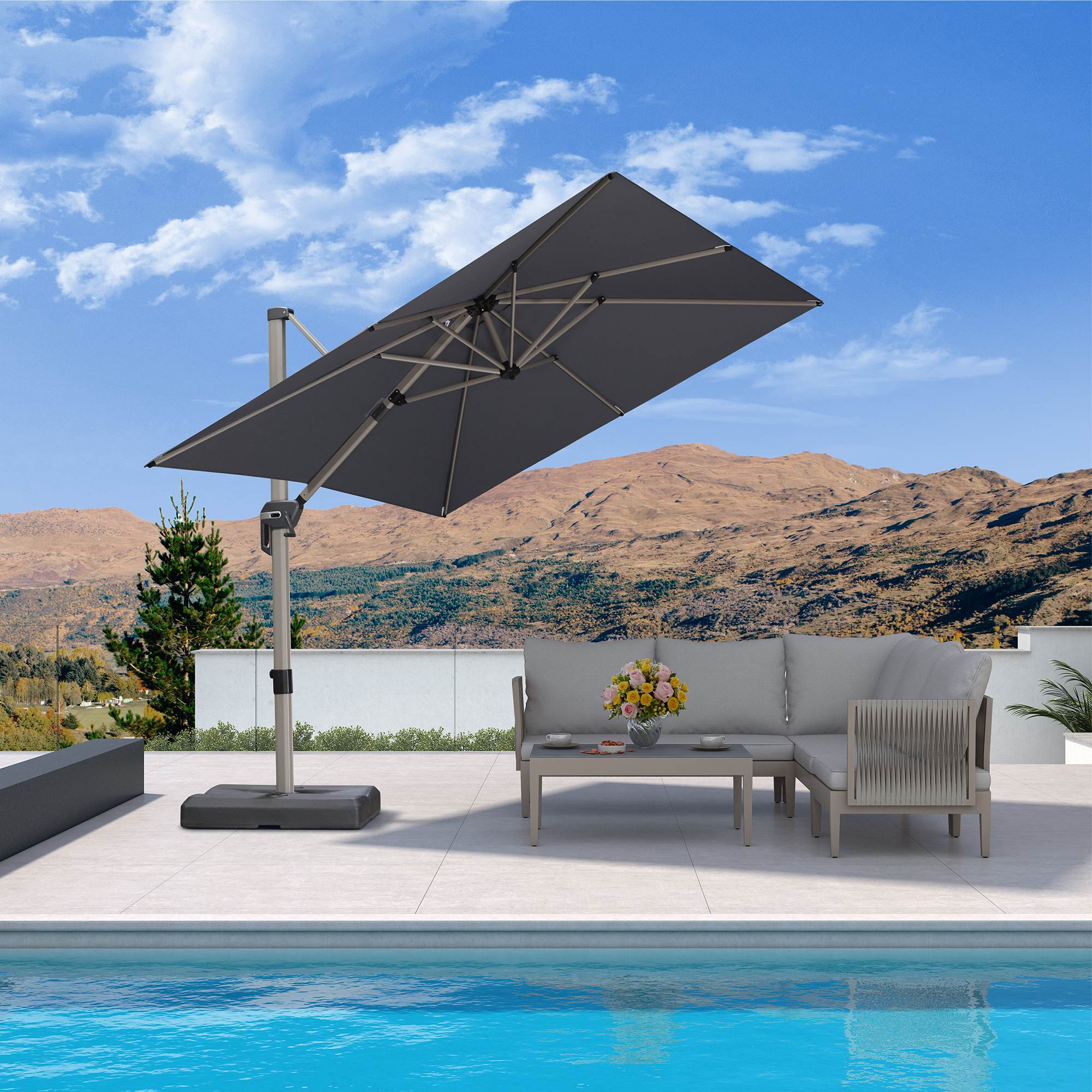 PURPLE LEAF Hailar Deluxe Outdoor Patio Umbrella Aluminum Cantilever Umbrellas - Image 146