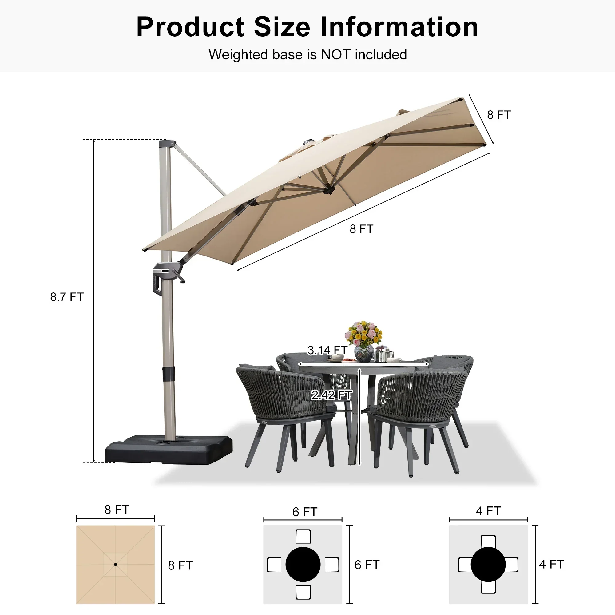 PURPLE LEAF Hailar Deluxe Outdoor Patio Umbrella Aluminum Cantilever Umbrellas - Image 164