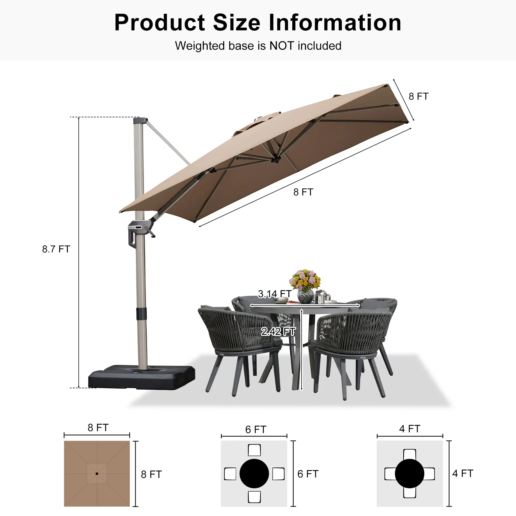 PURPLE LEAF Hailar Deluxe Outdoor Patio Umbrella Aluminum Cantilever Umbrellas - Image 165