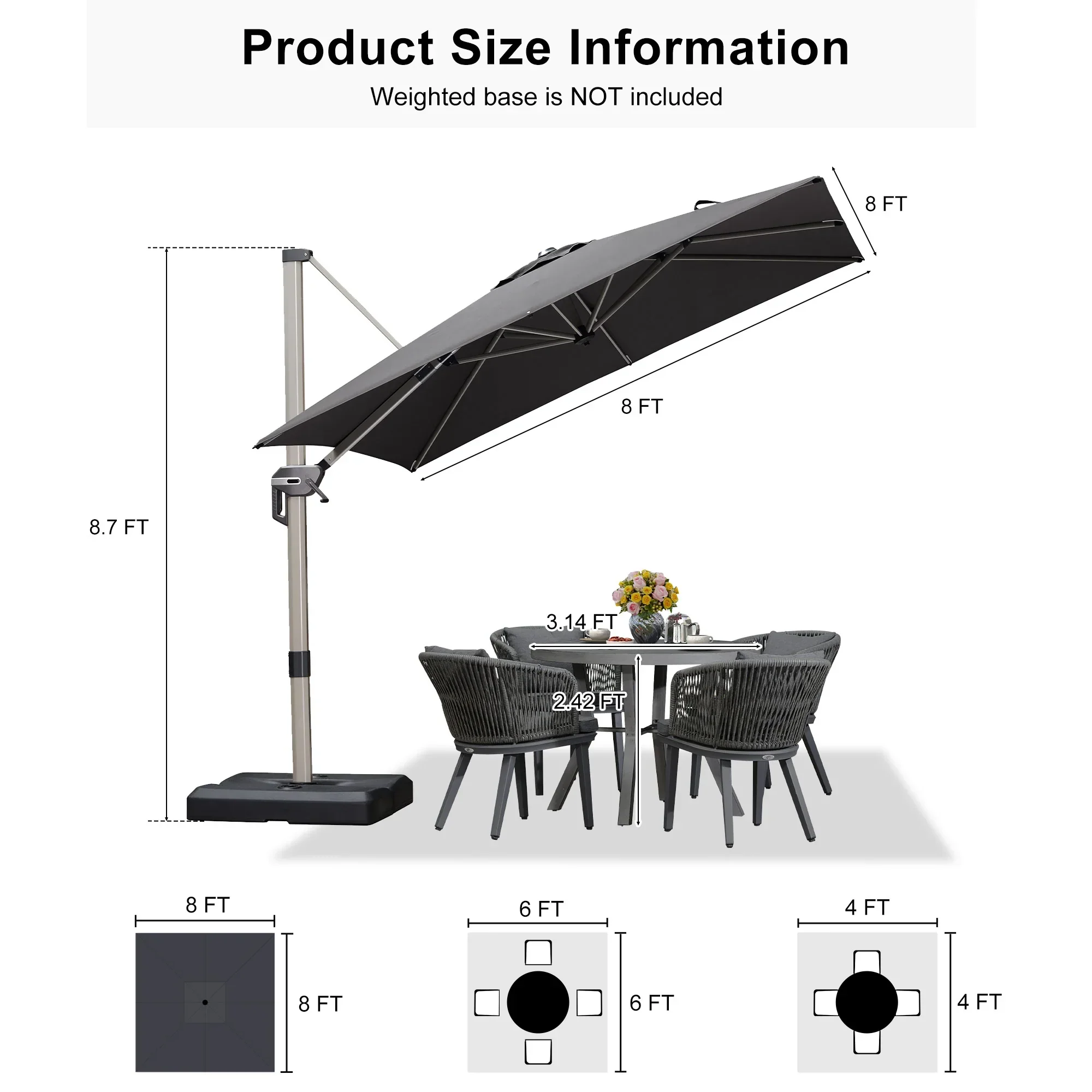 PURPLE LEAF Hailar Deluxe Outdoor Patio Umbrella Aluminum Cantilever Umbrellas - Image 166