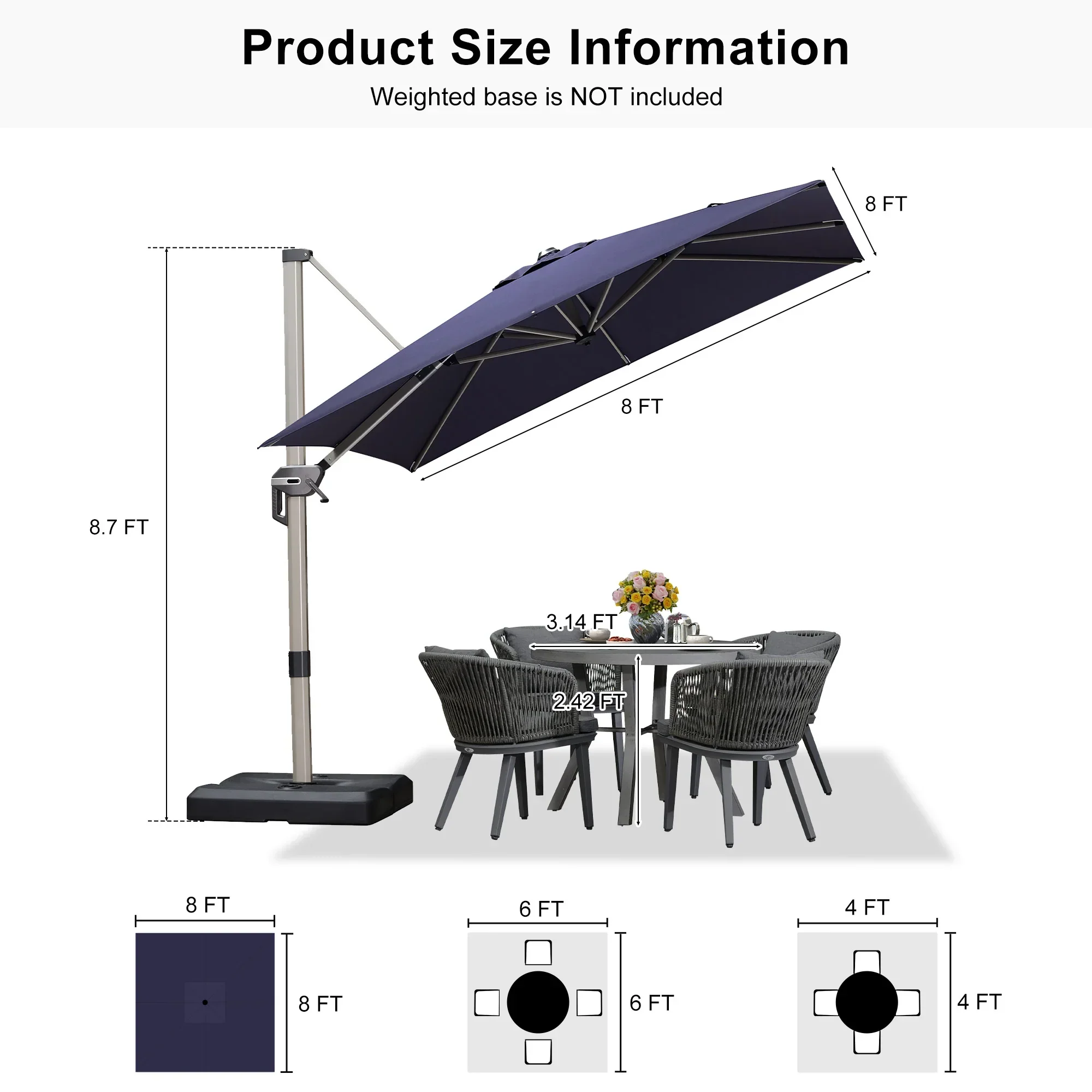 PURPLE LEAF Hailar Deluxe Outdoor Patio Umbrella Aluminum Cantilever Umbrellas - Image 167