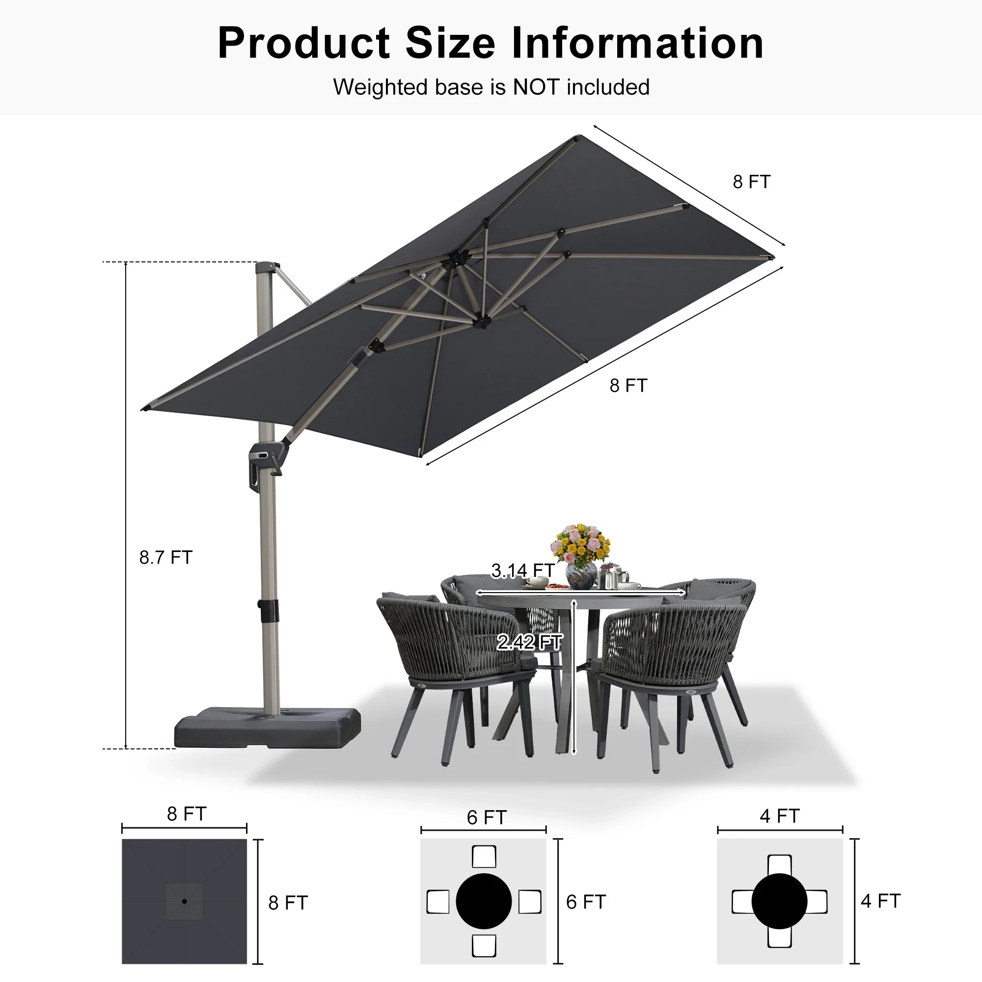 PURPLE LEAF Hailar Deluxe Outdoor Patio Umbrella Aluminum Cantilever Umbrellas - Image 169