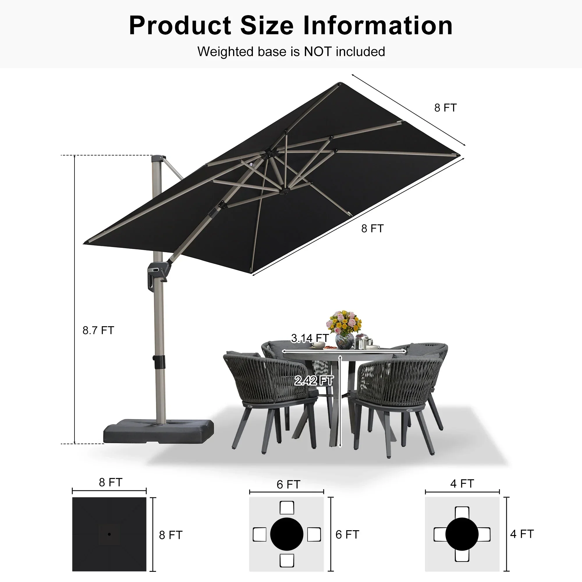 PURPLE LEAF Hailar Deluxe Outdoor Patio Umbrella Aluminum Cantilever Umbrellas - Image 170