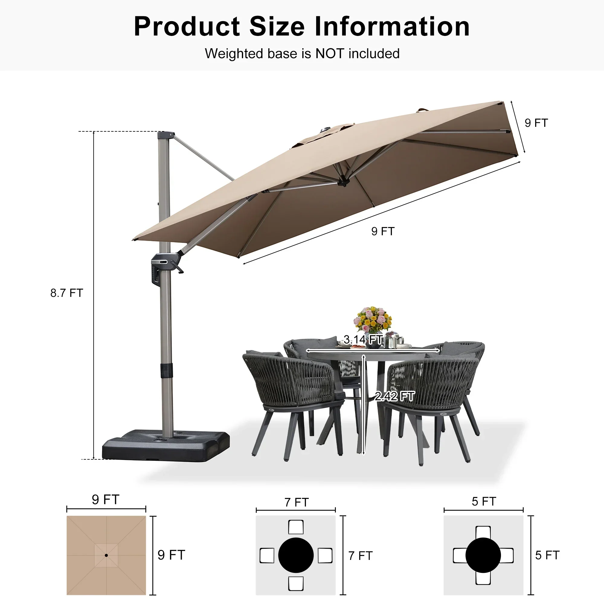 PURPLE LEAF Hailar Deluxe Outdoor Patio Umbrella Aluminum Cantilever Umbrellas - Image 171