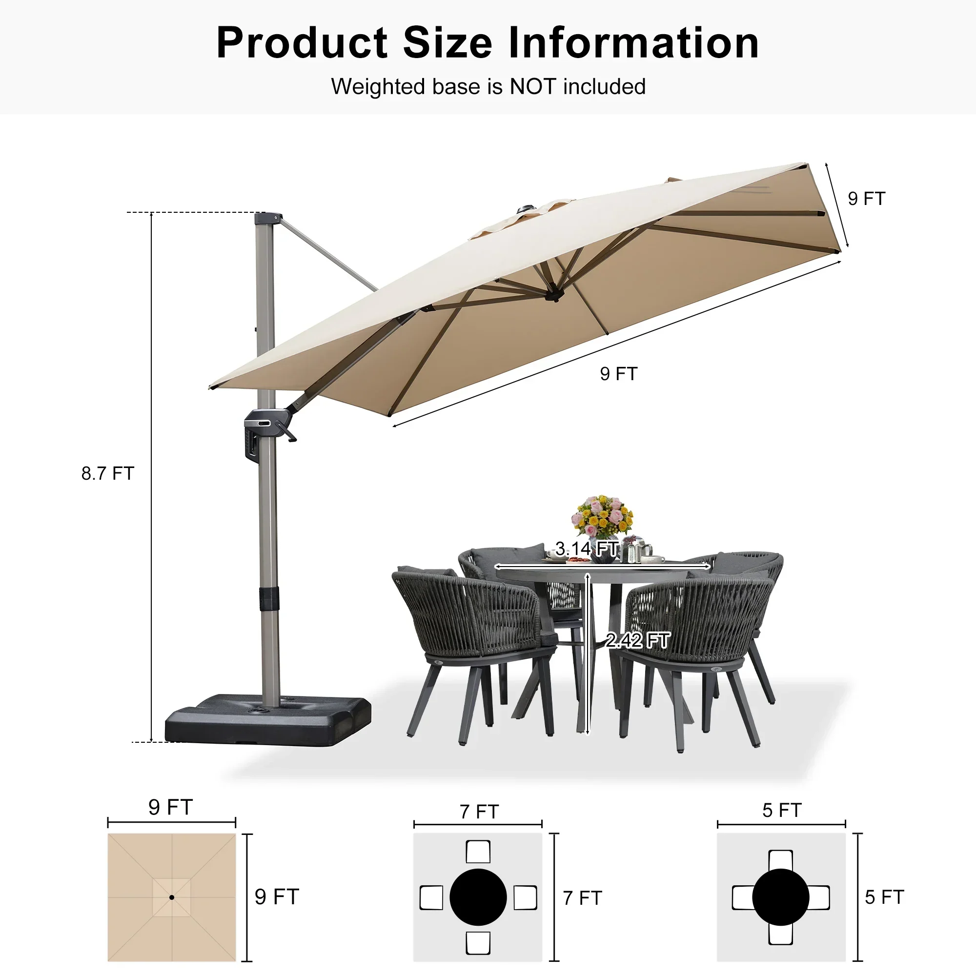 PURPLE LEAF Hailar Deluxe Outdoor Patio Umbrella Aluminum Cantilever Umbrellas - Image 173