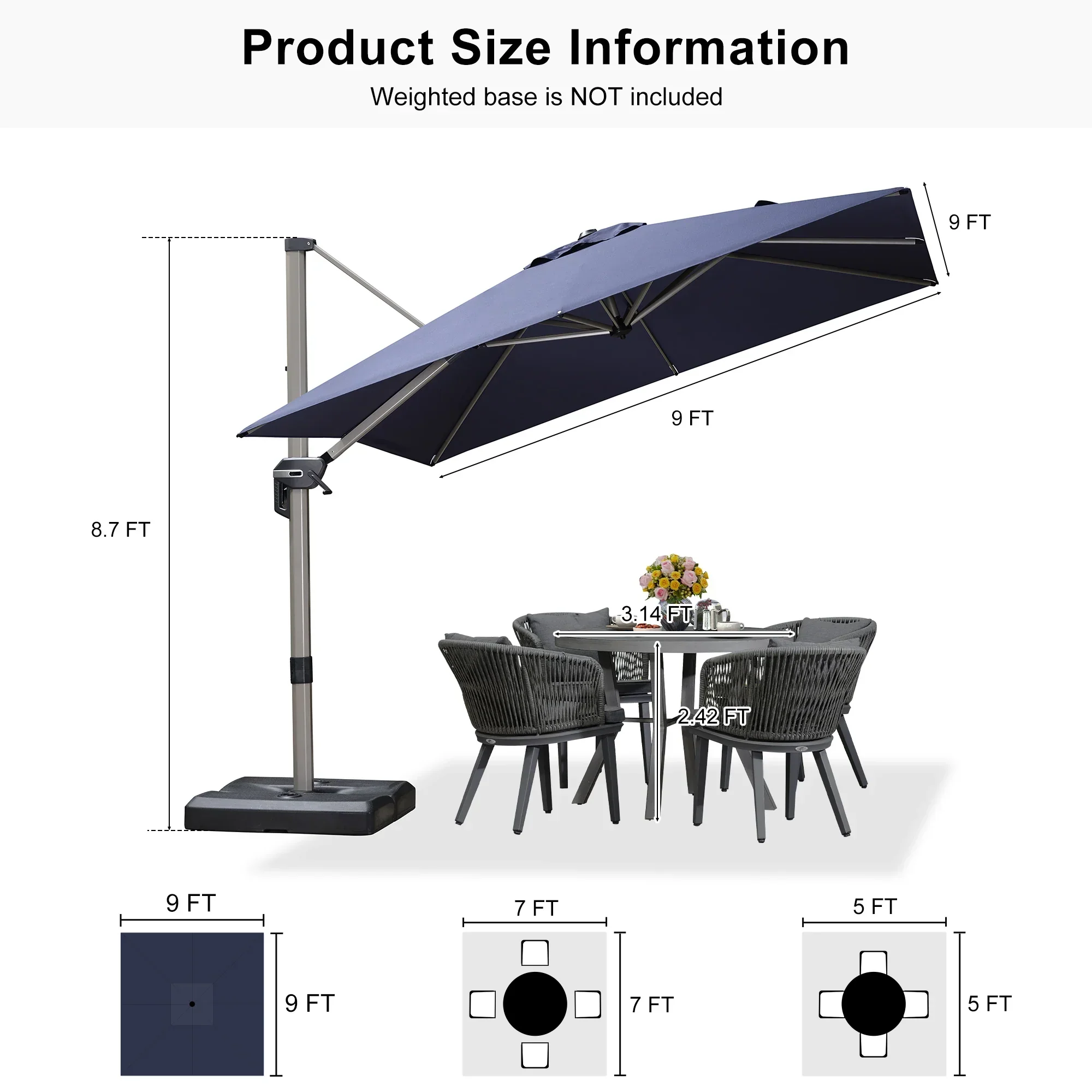 PURPLE LEAF Hailar Deluxe Outdoor Patio Umbrella Aluminum Cantilever Umbrellas - Image 174