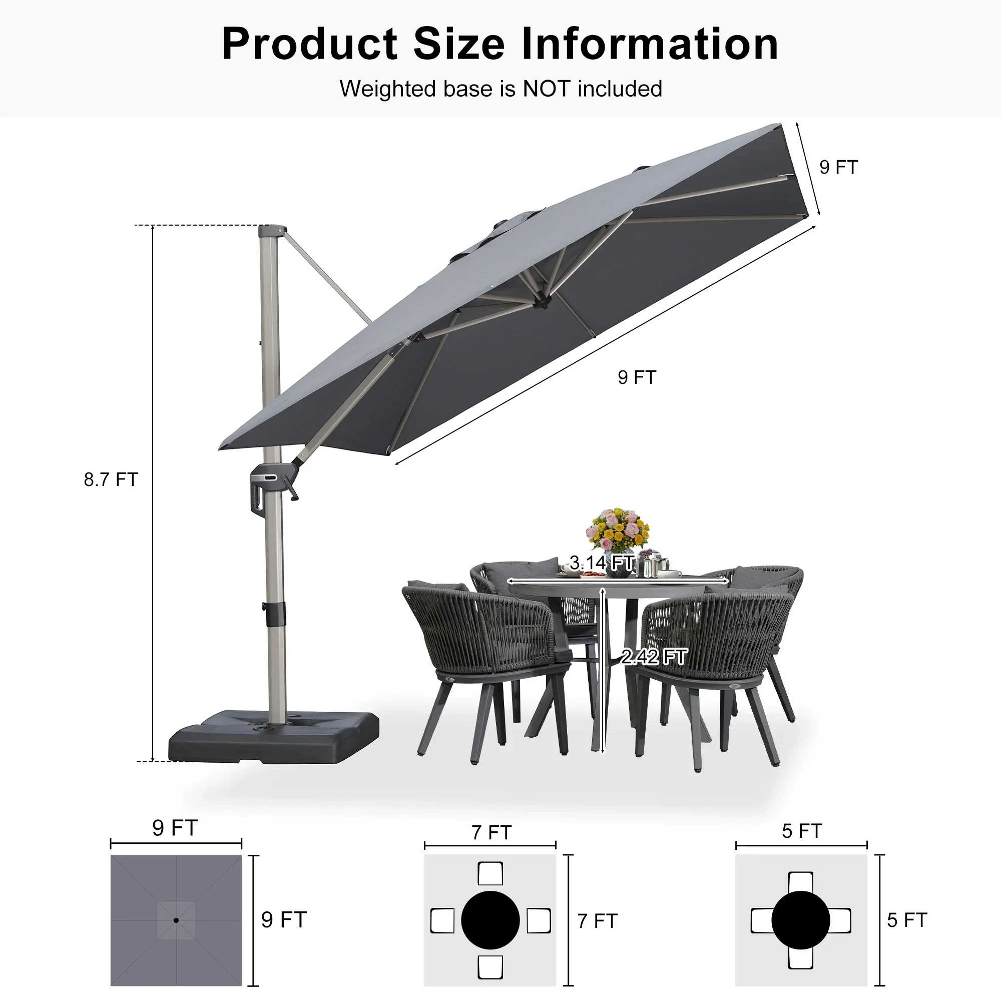 PURPLE LEAF Hailar Deluxe Outdoor Patio Umbrella Aluminum Cantilever Umbrellas - Image 175