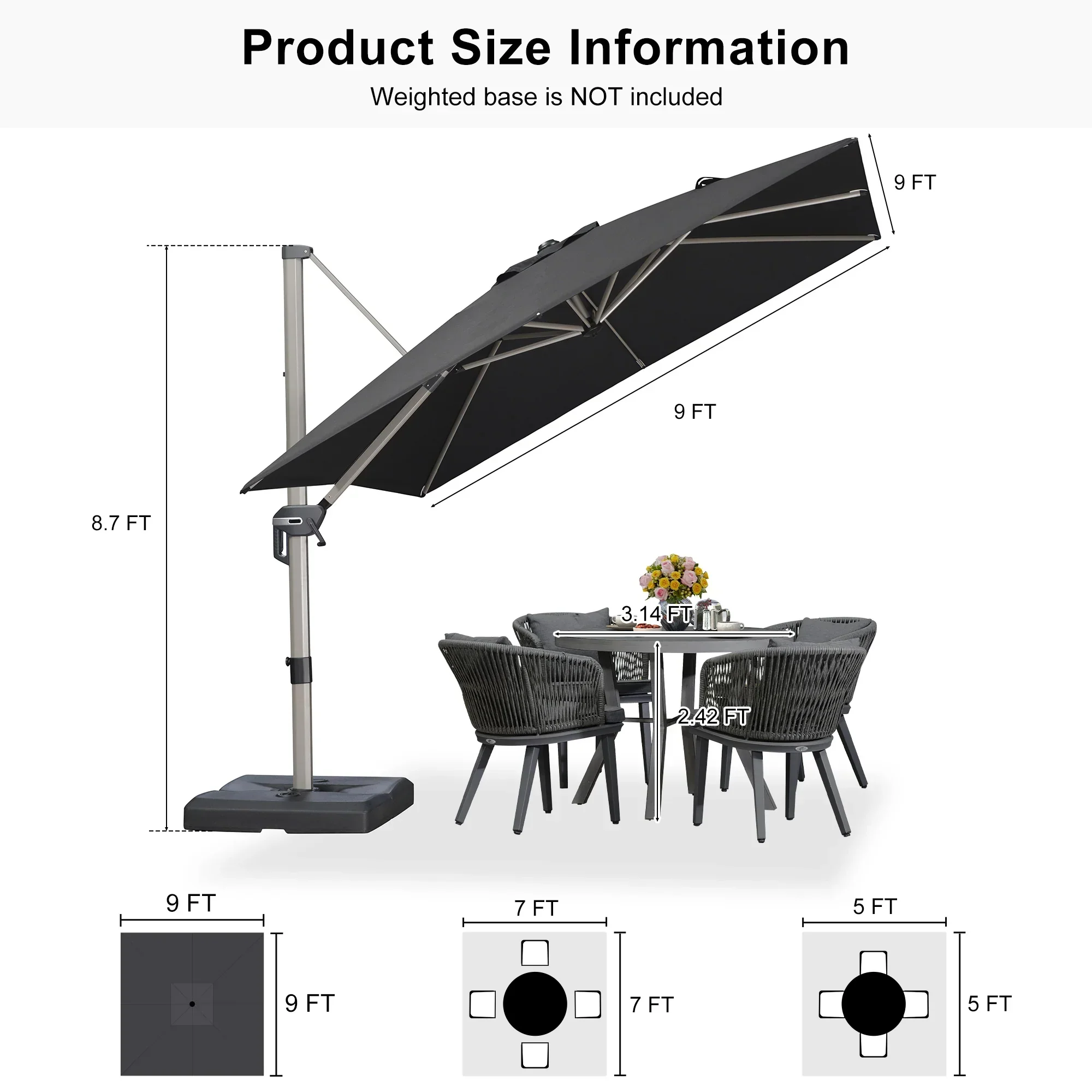 PURPLE LEAF Hailar Deluxe Outdoor Patio Umbrella Aluminum Cantilever Umbrellas - Image 176