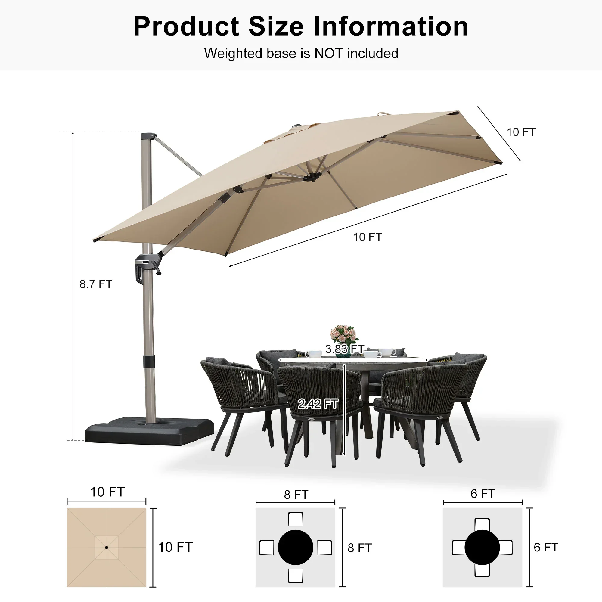 PURPLE LEAF Hailar Deluxe Outdoor Patio Umbrella Aluminum Cantilever Umbrellas - Image 177