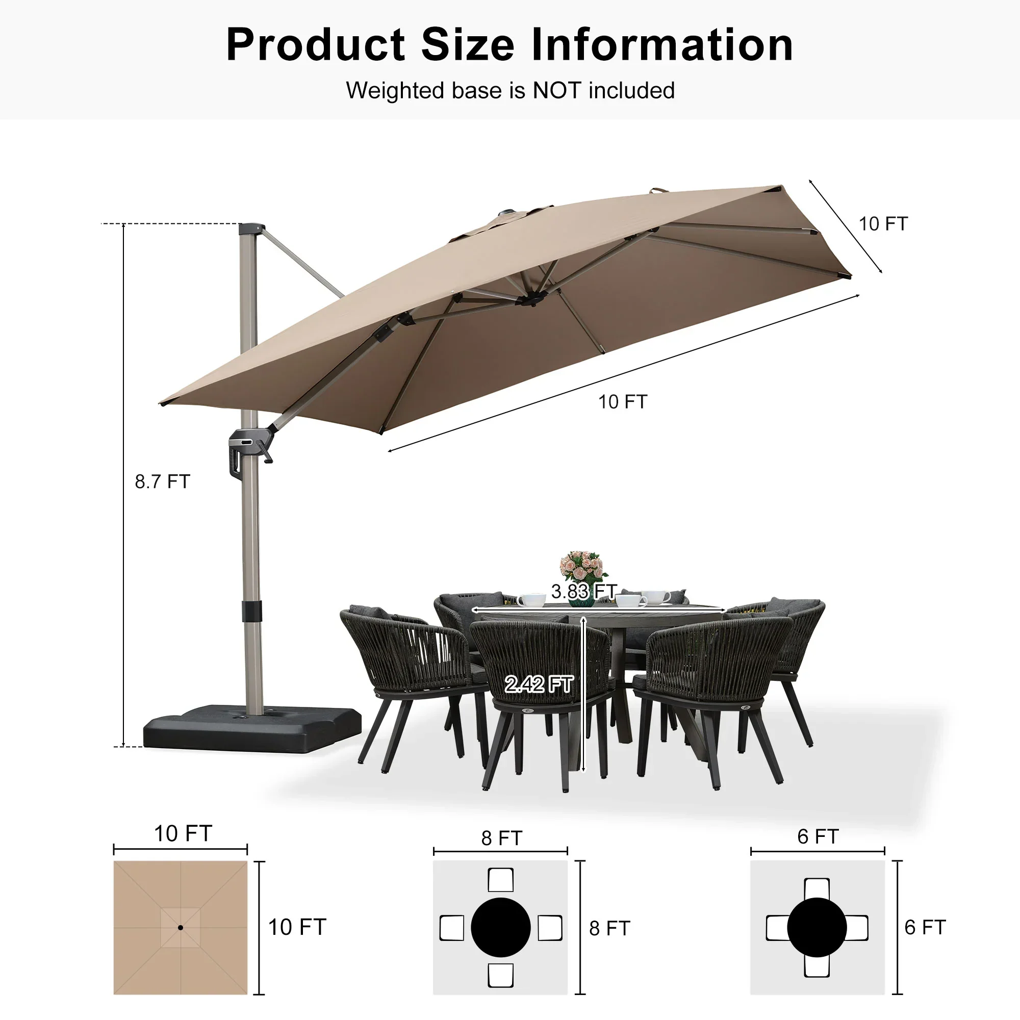 PURPLE LEAF Hailar Deluxe Outdoor Patio Umbrella Aluminum Cantilever Umbrellas - Image 178