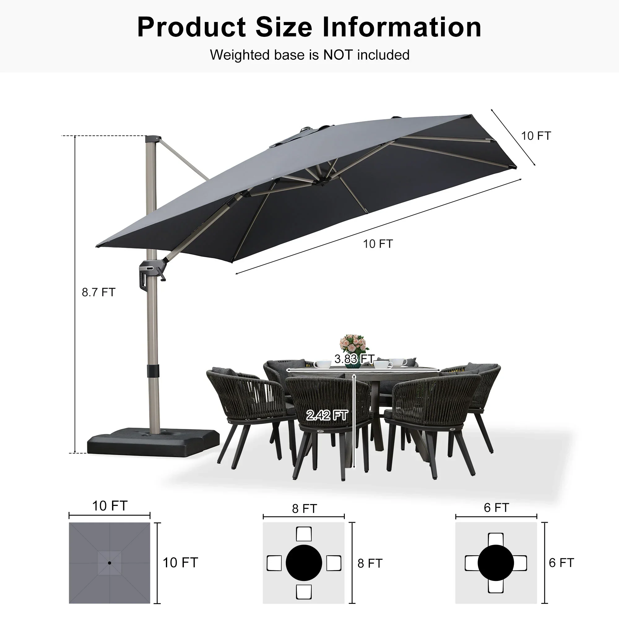 PURPLE LEAF Hailar Deluxe Outdoor Patio Umbrella Aluminum Cantilever Umbrellas - Image 179