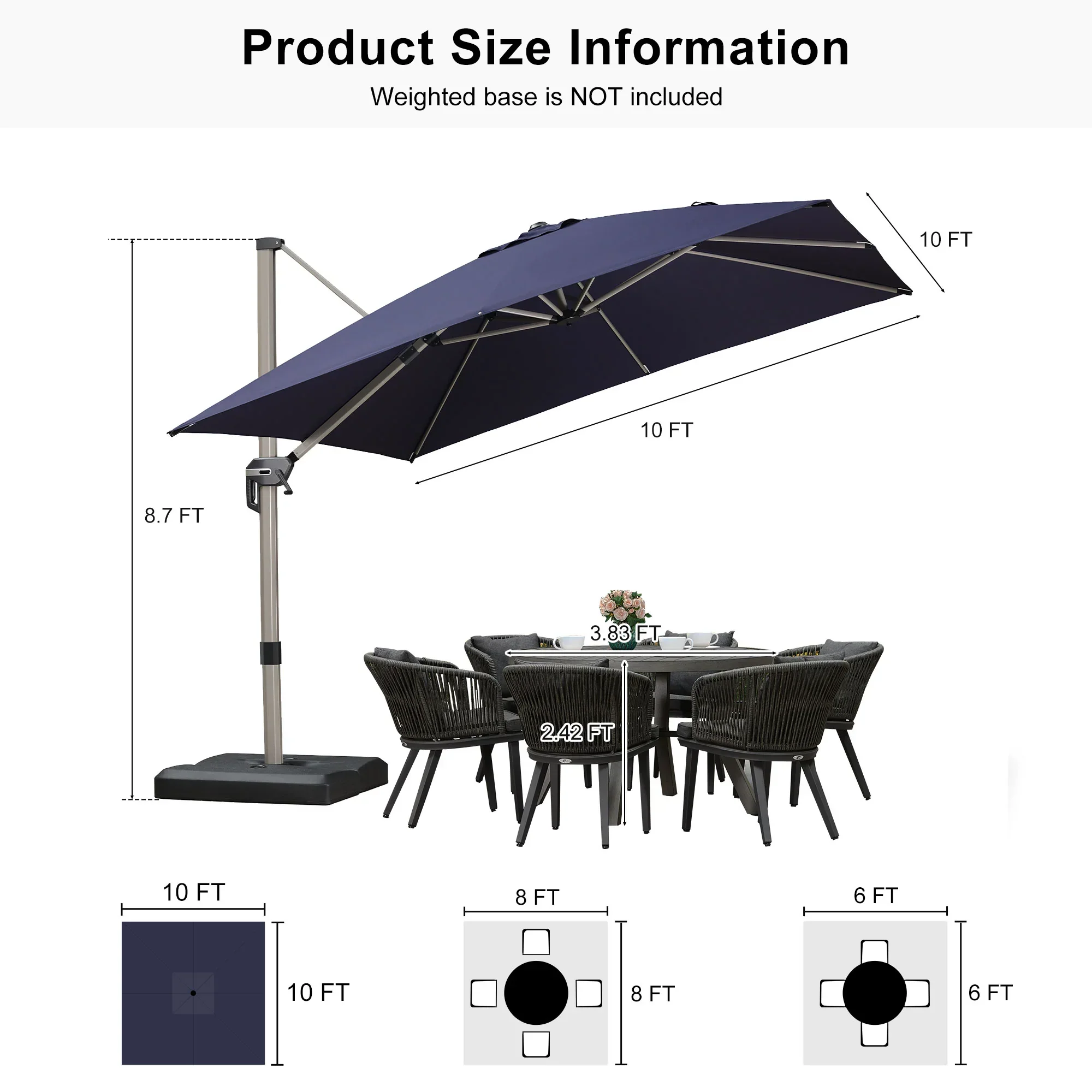 PURPLE LEAF Hailar Deluxe Outdoor Patio Umbrella Aluminum Cantilever Umbrellas - Image 180