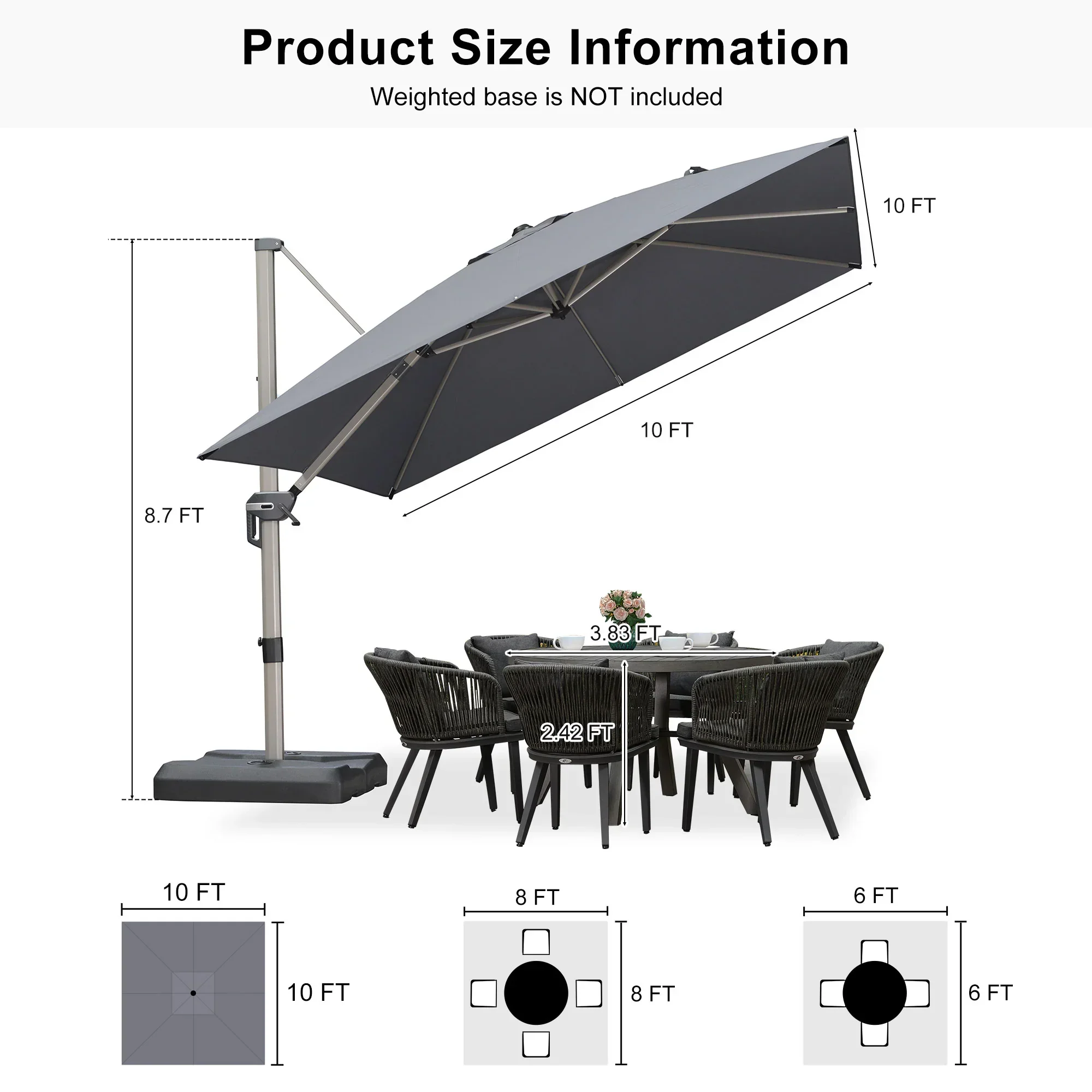 PURPLE LEAF Hailar Deluxe Outdoor Patio Umbrella Aluminum Cantilever Umbrellas - Image 181