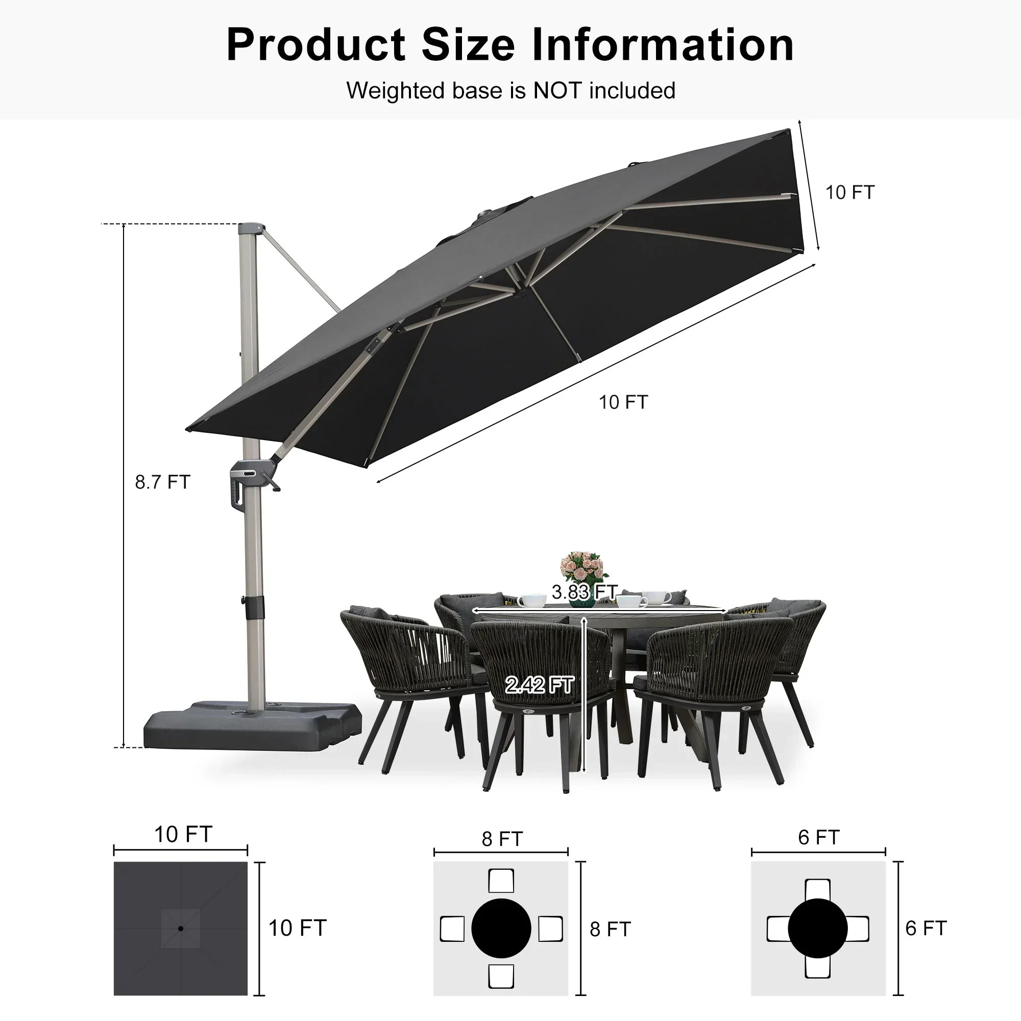PURPLE LEAF Hailar Deluxe Outdoor Patio Umbrella Aluminum Cantilever Umbrellas - Image 182