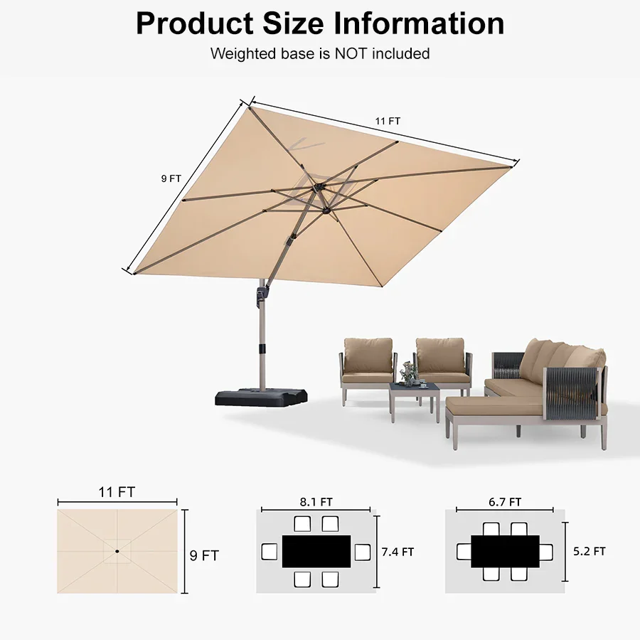 PURPLE LEAF Hailar Deluxe Outdoor Patio Umbrella Aluminum Cantilever Umbrellas - Image 183