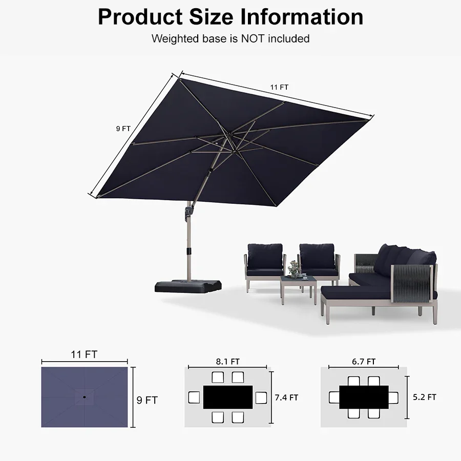 PURPLE LEAF Hailar Deluxe Outdoor Patio Umbrella Aluminum Cantilever Umbrellas - Image 186