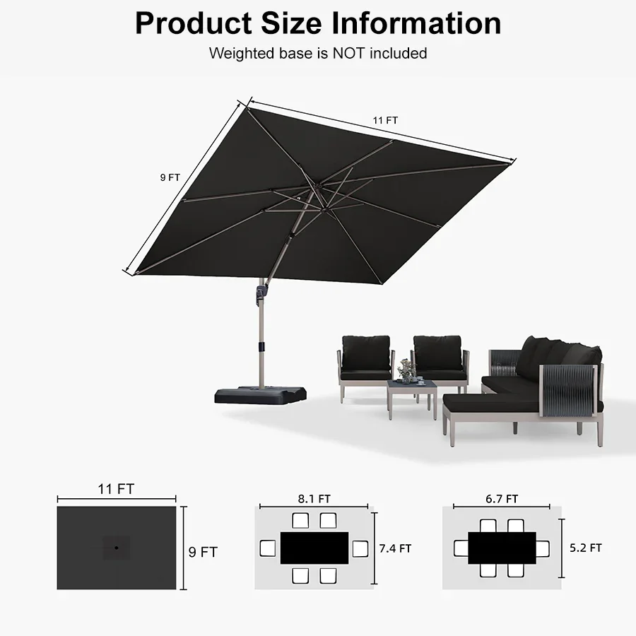 PURPLE LEAF Hailar Deluxe Outdoor Patio Umbrella Aluminum Cantilever Umbrellas - Image 187