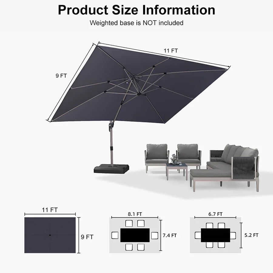 PURPLE LEAF Hailar Deluxe Outdoor Patio Umbrella Aluminum Cantilever Umbrellas - Image 188
