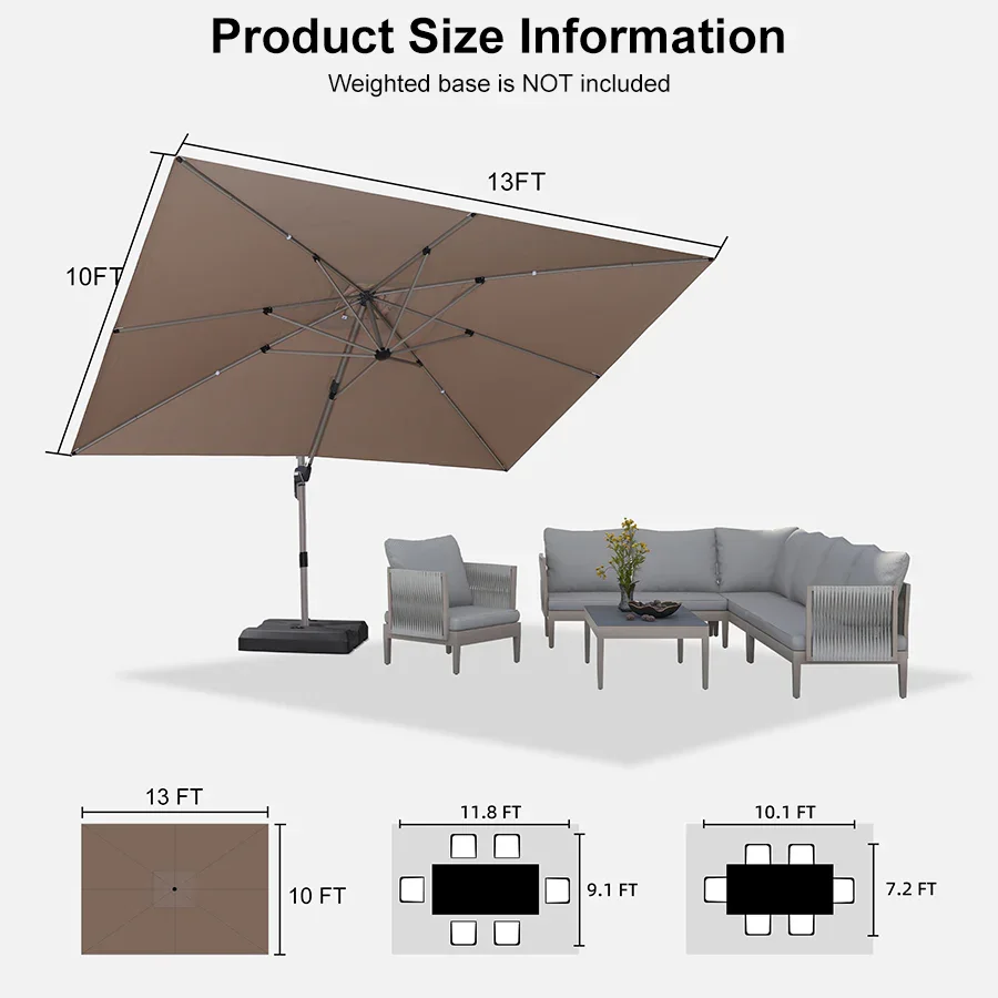 PURPLE LEAF Hailar Deluxe Outdoor Patio Umbrella Aluminum Cantilever Umbrellas - Image 190