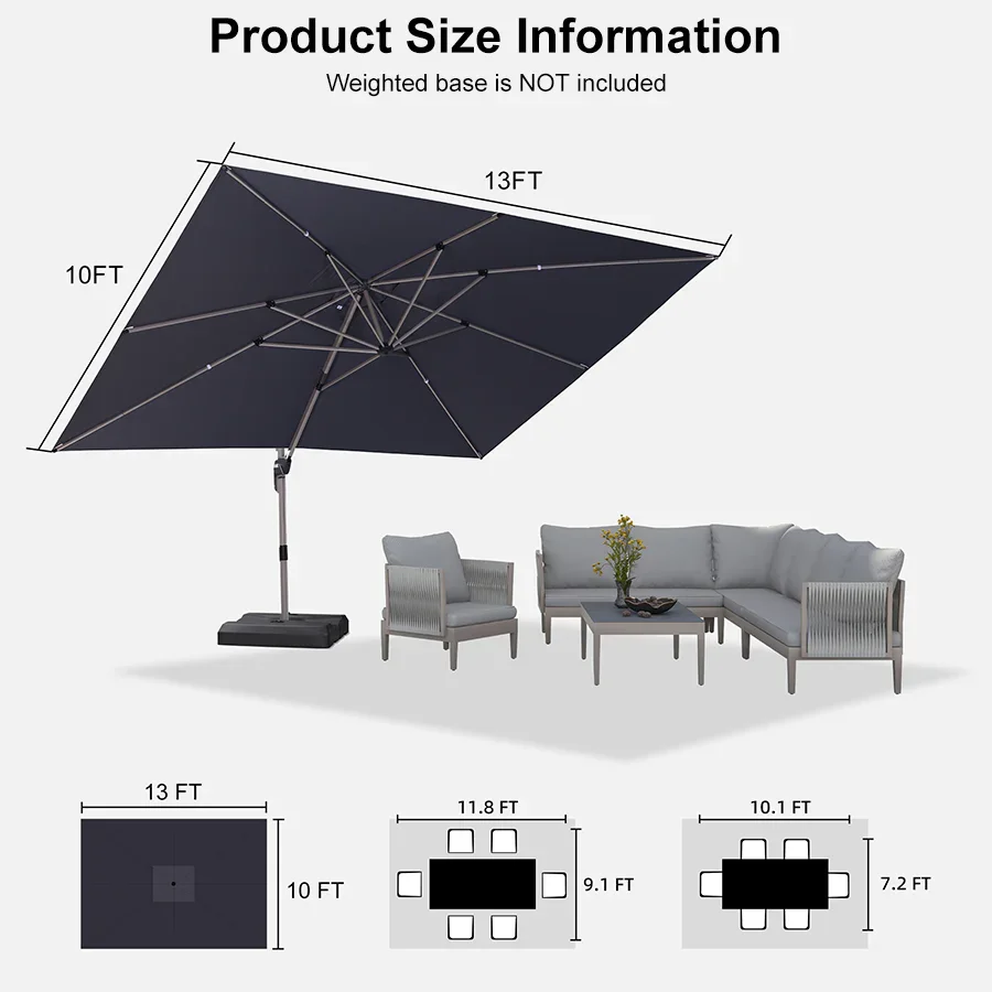 PURPLE LEAF Hailar Deluxe Outdoor Patio Umbrella Aluminum Cantilever Umbrellas - Image 191