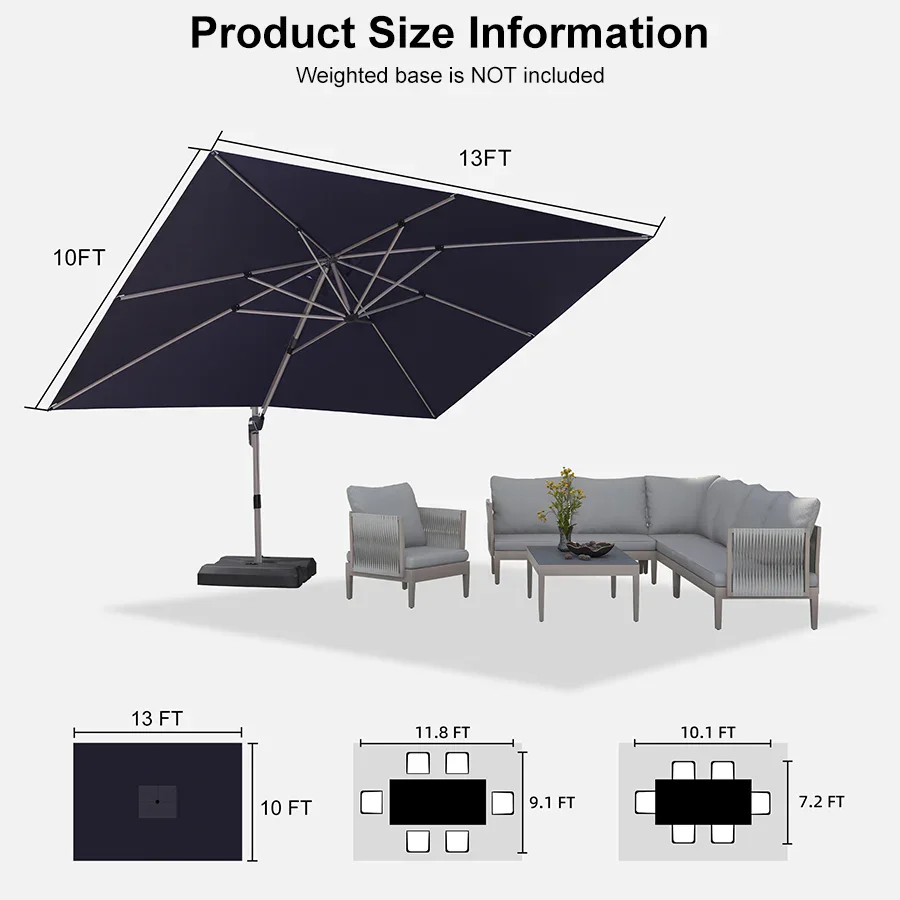 PURPLE LEAF Hailar Deluxe Outdoor Patio Umbrella Aluminum Cantilever Umbrellas - Image 192