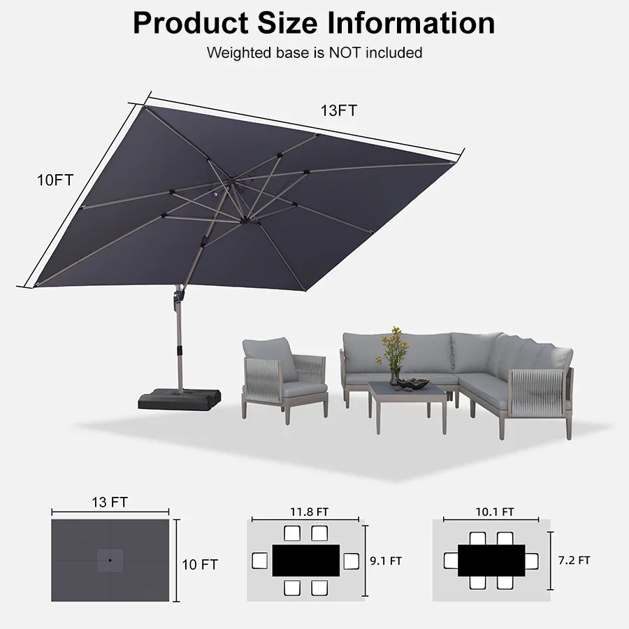 PURPLE LEAF Hailar Deluxe Outdoor Patio Umbrella Aluminum Cantilever Umbrellas - Image 193