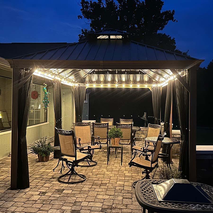 PURPLE LEAF Hardtop Gazebo for Patio Wood Grain Galvanized Steel Frame Awning with String Lights-milky - Image 19