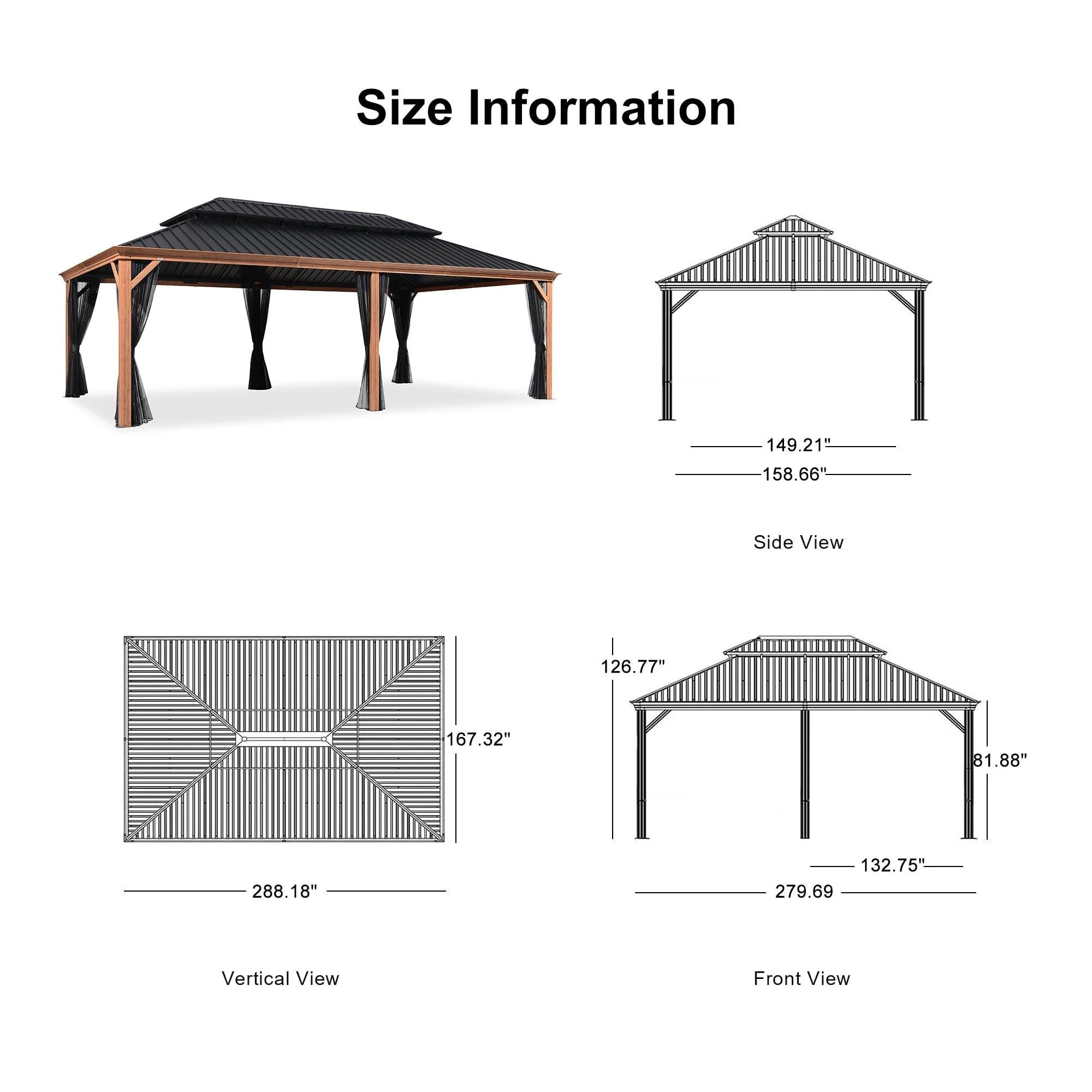 PURPLE LEAF Hardtop Gazebo for Patio Wood Grain Galvanized Steel Frame Awning with String Lights-milky - Image 42