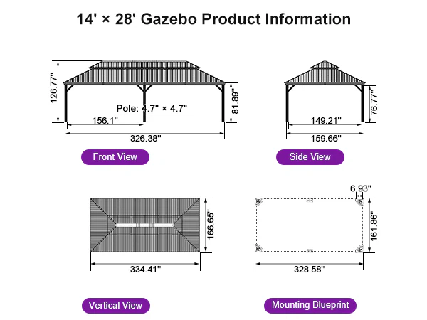 PURPLE LEAF Hardtop Gazebo for Patio Wood Grain Galvanized Steel Frame Awning with String Lights-milky - Image 57